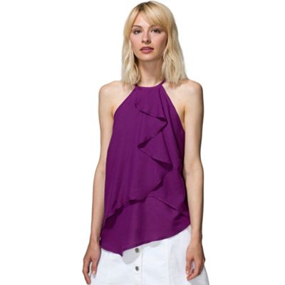 Purple crepe ruffle halter neck top in clever fabric